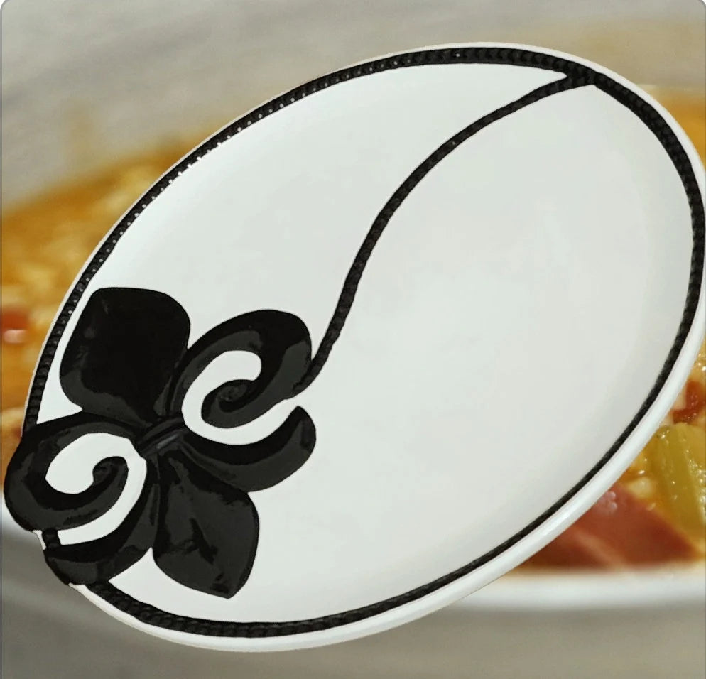 White and Black Mardi Gras Serving Platter -13"D - Timeless Treasures Emporium1