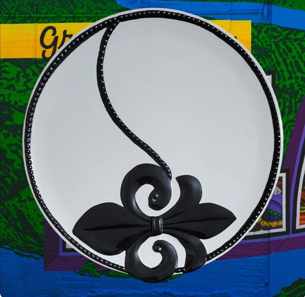 White and Black Mardi Gras Serving Platter -13"D - Timeless Treasures Emporium1