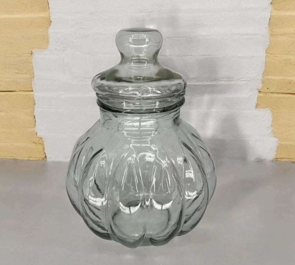 Vintage Heavy Light Green Glass Antique Pumpkin Shaped Apothecary Jar with Lid Candy Table Display Decoration Home Decor ~ 11"×8.5" - Timeless Treasures Emporium1