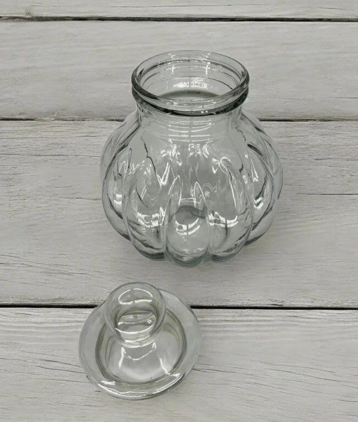 Vintage Heavy Light Green Glass Antique Pumpkin Shaped Apothecary Jar with Lid Candy Table Display Decoration Home Decor ~ 11"×8.5" - Timeless Treasures Emporium1
