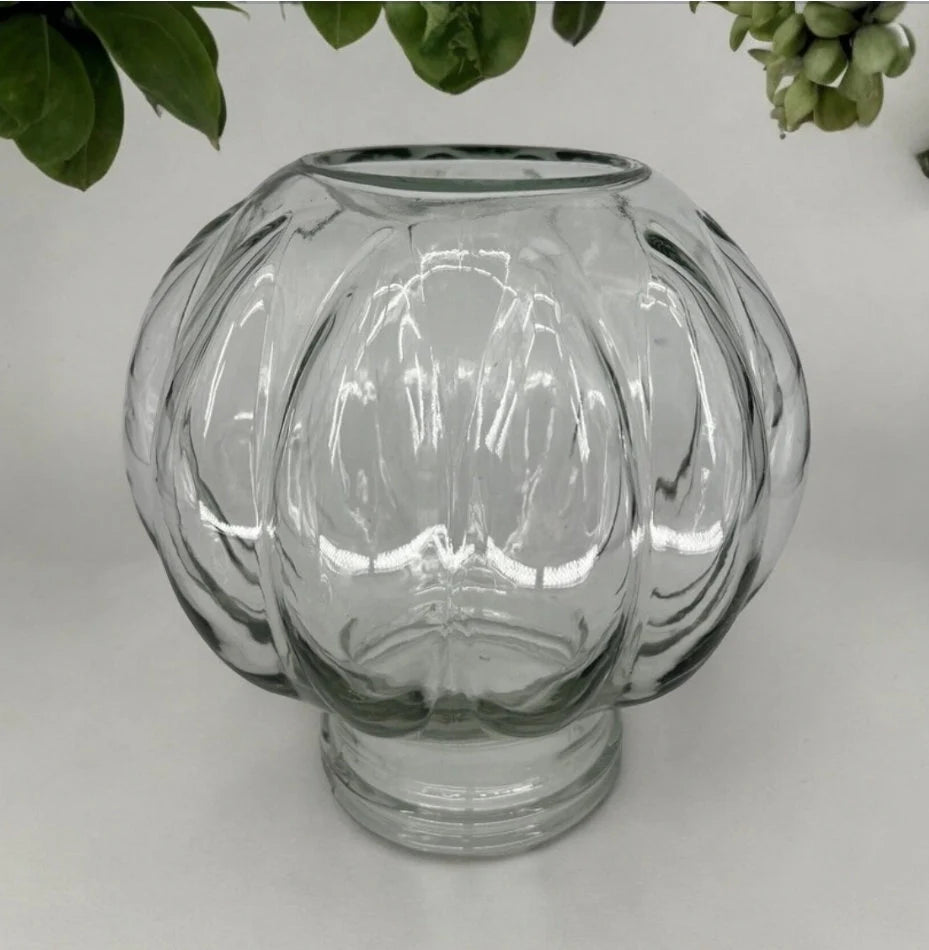 Vintage Heavy Light Green Glass Antique Pumpkin Shaped Apothecary Jar with Lid Candy Table Display Decoration Home Decor ~ 11"×8.5" - Timeless Treasures Emporium1