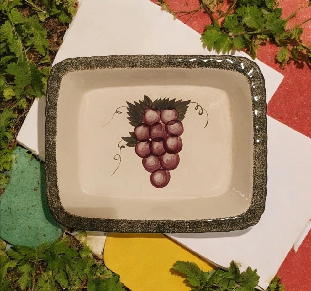 Vintage ALCO Industries Rectangular Ceramic Grapes Lasagna Pan