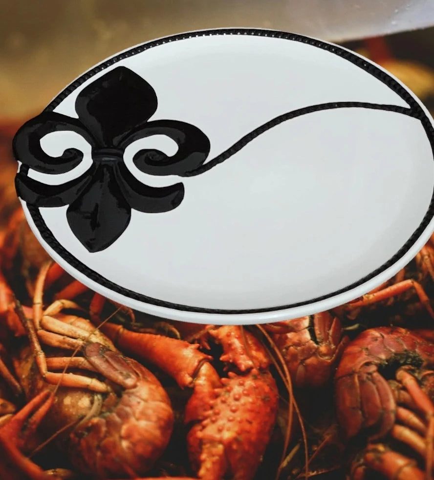White and Black Mardi Gras Serving Platter -13"D - Timeless Treasures Emporium1
