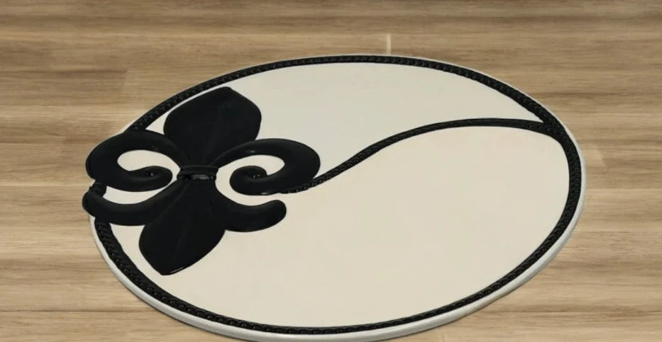 White and Black Mardi Gras Serving Platter -13"D - Timeless Treasures Emporium1