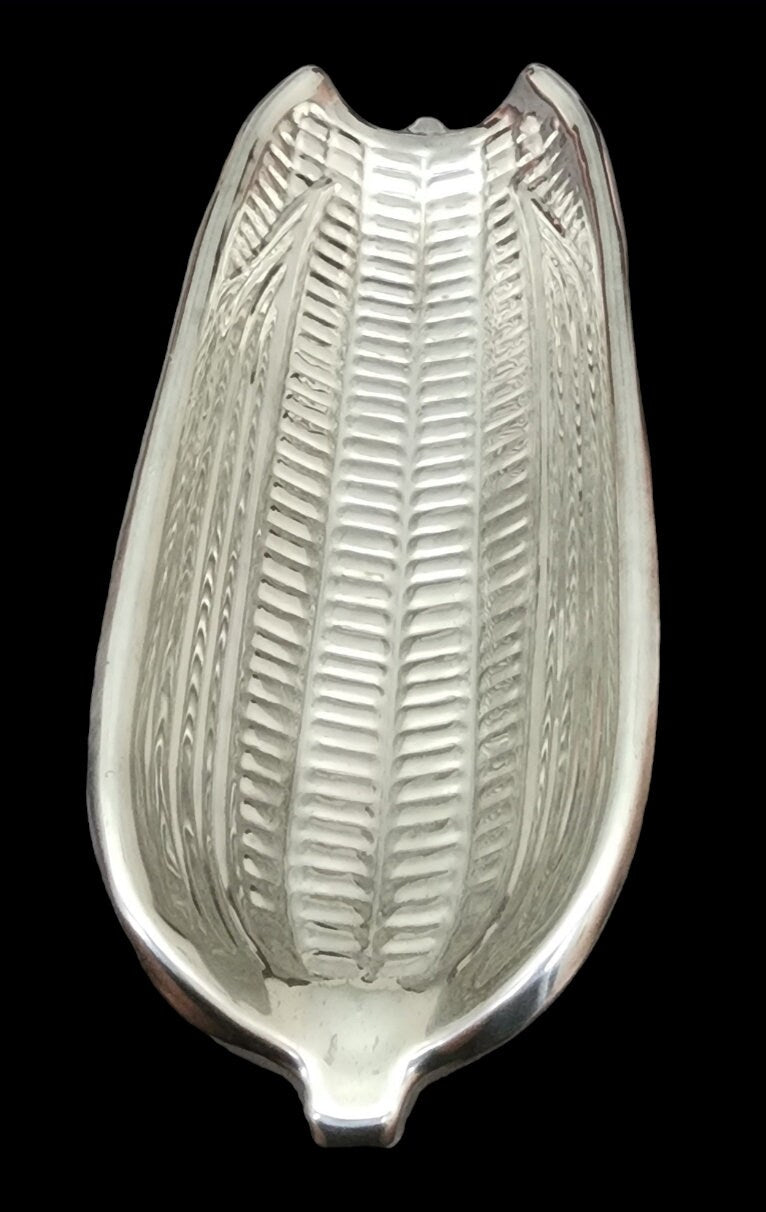 Vintage Stainless Steel Metal Corn Cob Holders Trays/Plates Platter-CORN On The COB /Textured Corn Holders | Glass Corn Dish ~ Set of 2 - Timeless Treasures Emporium1