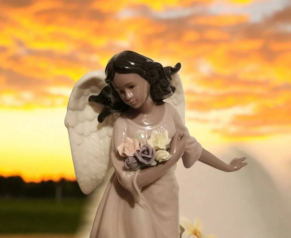 Grandeur Noel Collector's Edition Large Porcelain African American Angel Dark Hair Pink Dress 12.5" - Timeless Treasures Emporium1