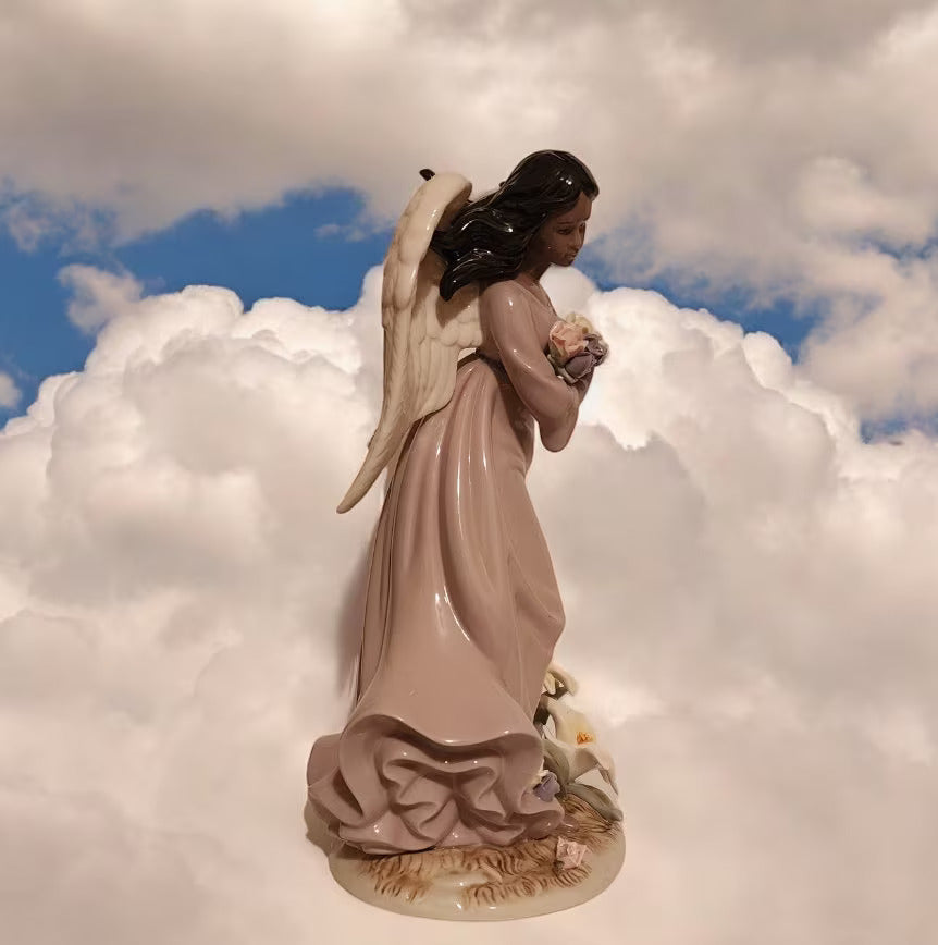 Grandeur Noel Collector's Edition Large Porcelain African American Angel Dark Hair Pink Dress 12.5" - Timeless Treasures Emporium1