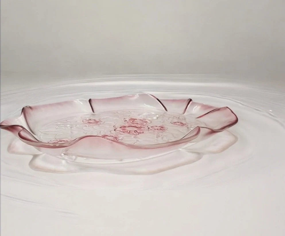 Vintage Mikasa Rosella Round Pink Roses Glass Serving Platter/Plate Embossed with Ruffled Edge - Timeless Treasures Emporium1