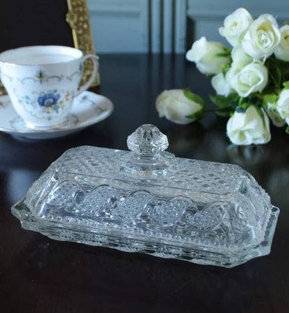 Title: Vintage Avon Cape Cod Clear Glass Butter Dish with Lid - 1983-84 Collection