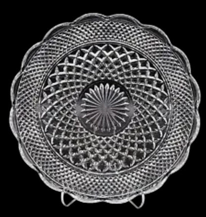 Anchor Hocking Wexford Torte Diamond Cut Clear Glass Cake/Sandwich/Plate/Tray Serving Platter w/Sunburst Pattern and Cupped Scalloped Edge - Timeless Treasures Emporium1