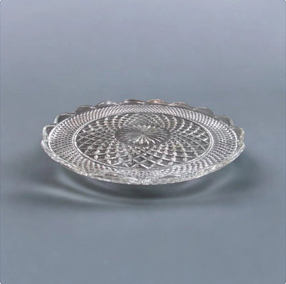Anchor Hocking Wexford Torte Diamond Cut Clear Glass Cake/Sandwich/Plate/Tray Serving Platter w/Sunburst Pattern and Cupped Scalloped Edge - Timeless Treasures Emporium1