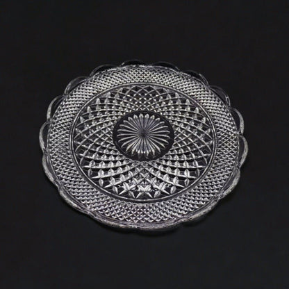 Anchor Hocking Wexford Torte Diamond Cut Clear Glass Cake/Sandwich/Plate/Tray Serving Platter w/Sunburst Pattern and Cupped Scalloped Edge - Timeless Treasures Emporium1