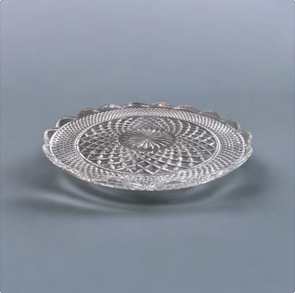 Anchor Hocking Wexford Torte Diamond Cut Clear Glass Cake/Sandwich/Plate/Tray Serving Platter w/Sunburst Pattern and Cupped Scalloped Edge - Timeless Treasures Emporium1