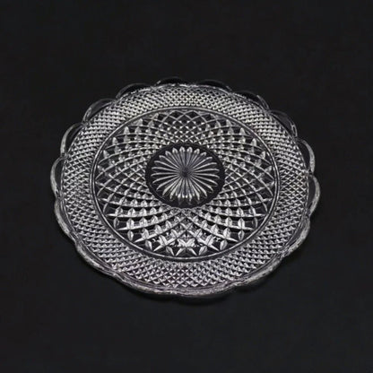 Anchor Hocking Wexford Torte Diamond Cut Clear Glass Cake/Sandwich/Plate/Tray Serving Platter w/Sunburst Pattern and Cupped Scalloped Edge - Timeless Treasures Emporium1