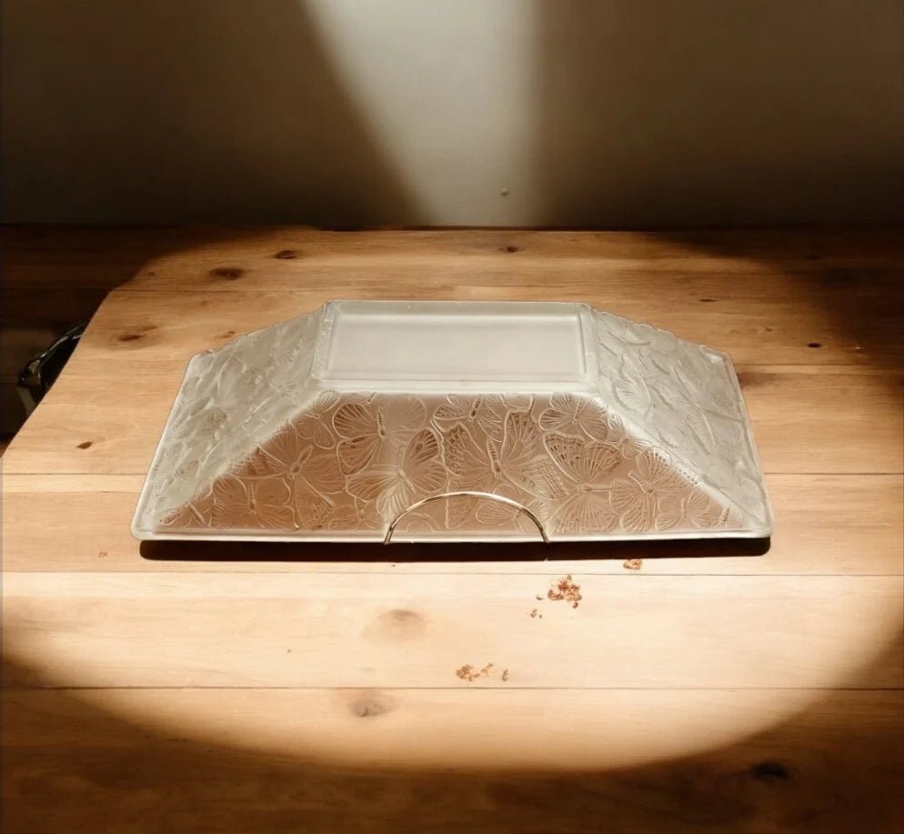 Beautiful Vintage Decorative Weil Clear Frosted Rectangular Embossed Butterfly Serving Bowl Centerpiece Dish ~ 14" - Timeless Treasures Emporium1