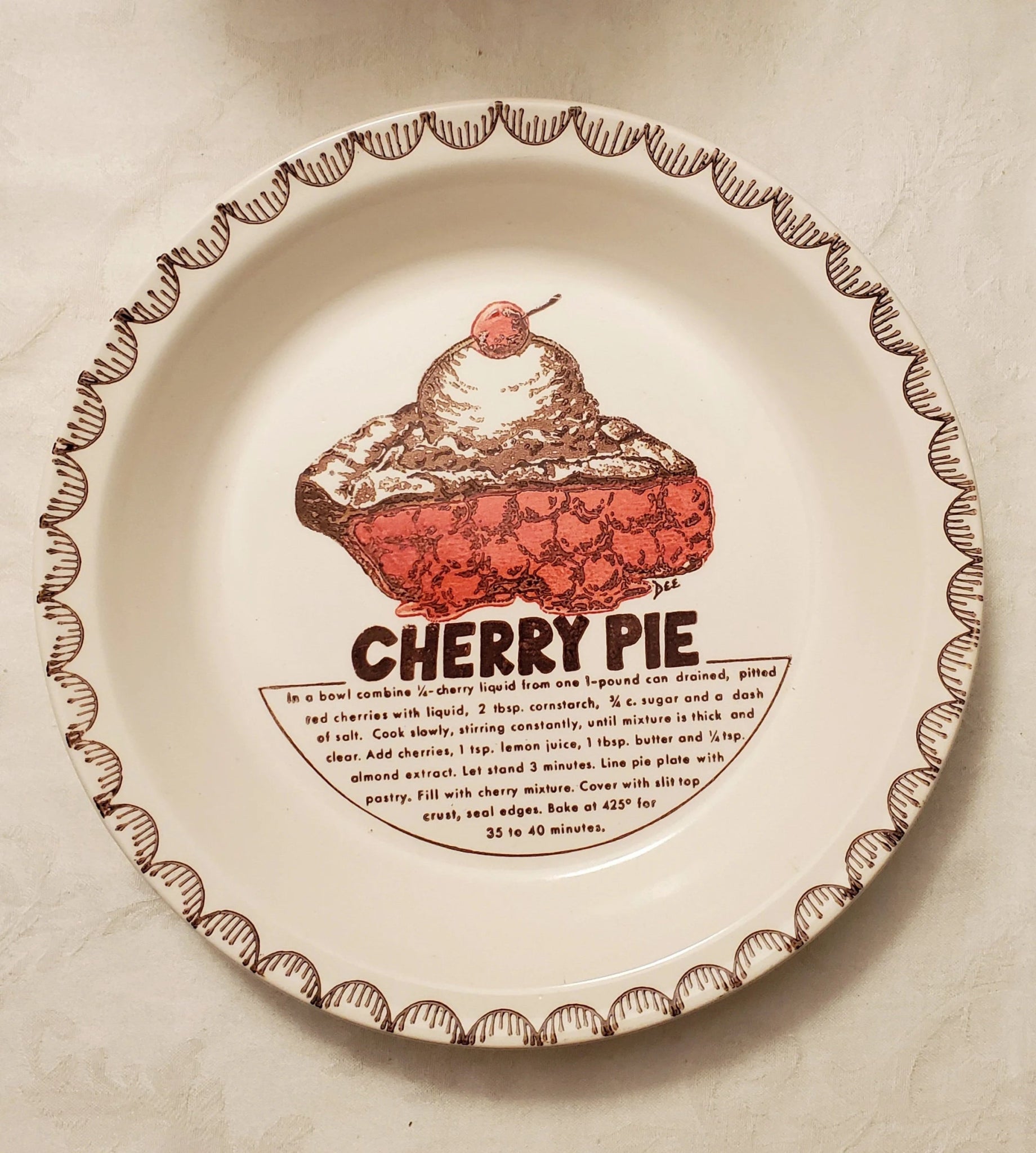 Cherry Pie Recipe Pie Dish, 10.5" - Timeless Treasures Emporium1