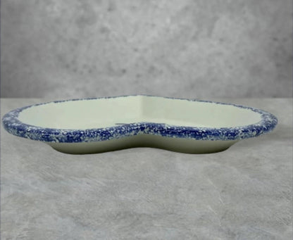 Cookin' The American Way Blue Sponge Country Heart Shaped Glazed Ceramic Stoneware Baking Dish Unbranded, Excellent Used Condition ~ 12.5" - Timeless Treasures Emporium1