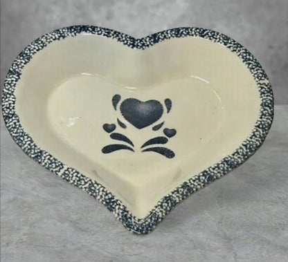 Cookin' The American Way Blue Sponge Country Heart Shaped Glazed Ceramic Stoneware Baking Dish Unbranded, Excellent Used Condition ~ 12.5" - Timeless Treasures Emporium1