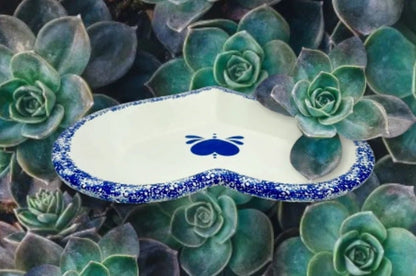 Cookin' The American Way Blue Sponge Country Heart Shaped Glazed Ceramic Stoneware Baking Dish Unbranded, Excellent Used Condition ~ 12.5" - Timeless Treasures Emporium1