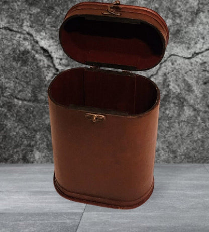 Decorative Distressed Old World Faux Leather & Oval Storage Double Carrier Wine Box  for Two Bottles - Timeless Treasures Emporium1