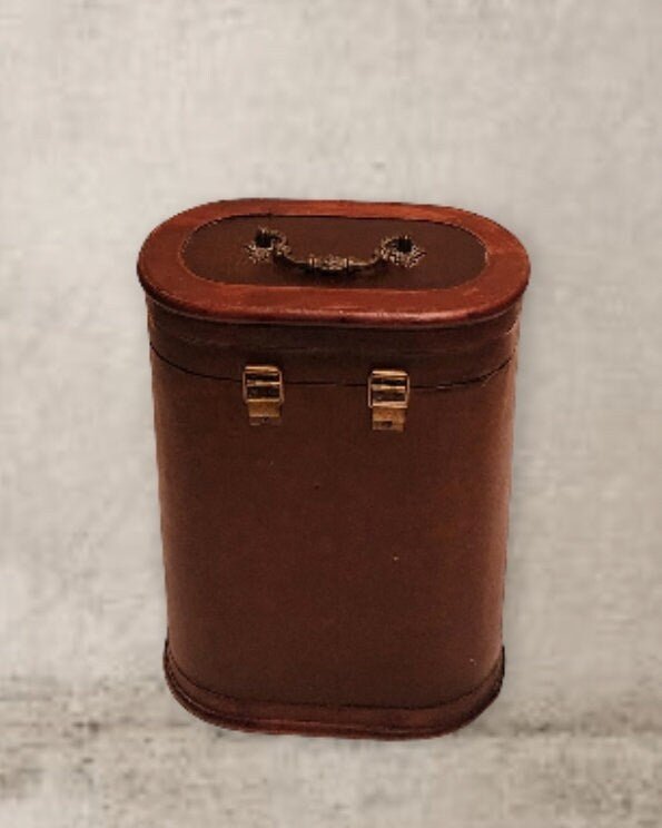 Decorative Distressed Old World Faux Leather & Oval Storage Double Carrier Wine Box  for Two Bottles - Timeless Treasures Emporium1