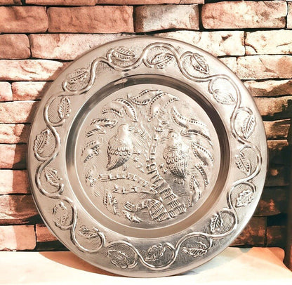 DECORATIVE Embossed Pewter Wall Hanging Vintage COLLECTOR Tin Game PLATTER ~ 18" Diameter - Timeless Treasures Emporium1