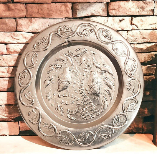 DECORATIVE Embossed Pewter Wall Hanging Vintage COLLECTOR Tin Game PLATTER ~ 18" Diameter - Timeless Treasures Emporium1