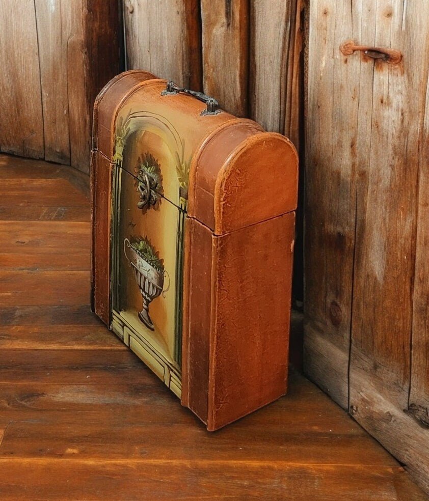 Decorative Vintage Distressed Wooden Triple Wine Box Chest Carrier ~ 13.5" - Timeless Treasures Emporium1
