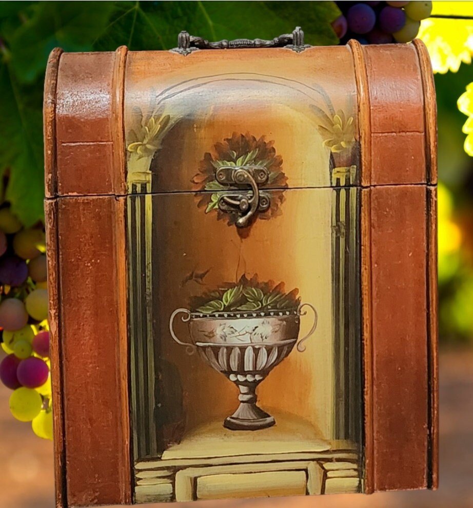 Decorative Vintage Distressed Wooden Triple Wine Box Chest Carrier ~ 13.5" - Timeless Treasures Emporium1