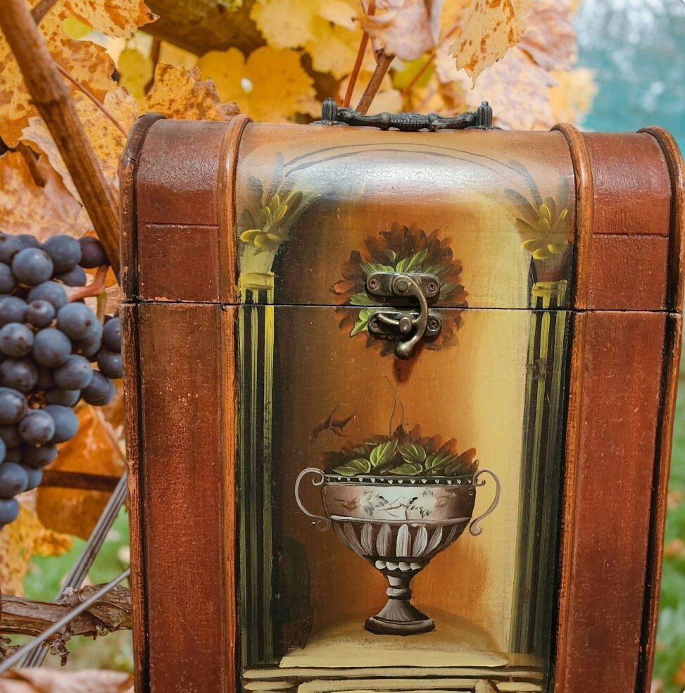 Decorative Vintage Distressed Wooden Triple Wine Box Chest Carrier ~ 13.5" - Timeless Treasures Emporium1