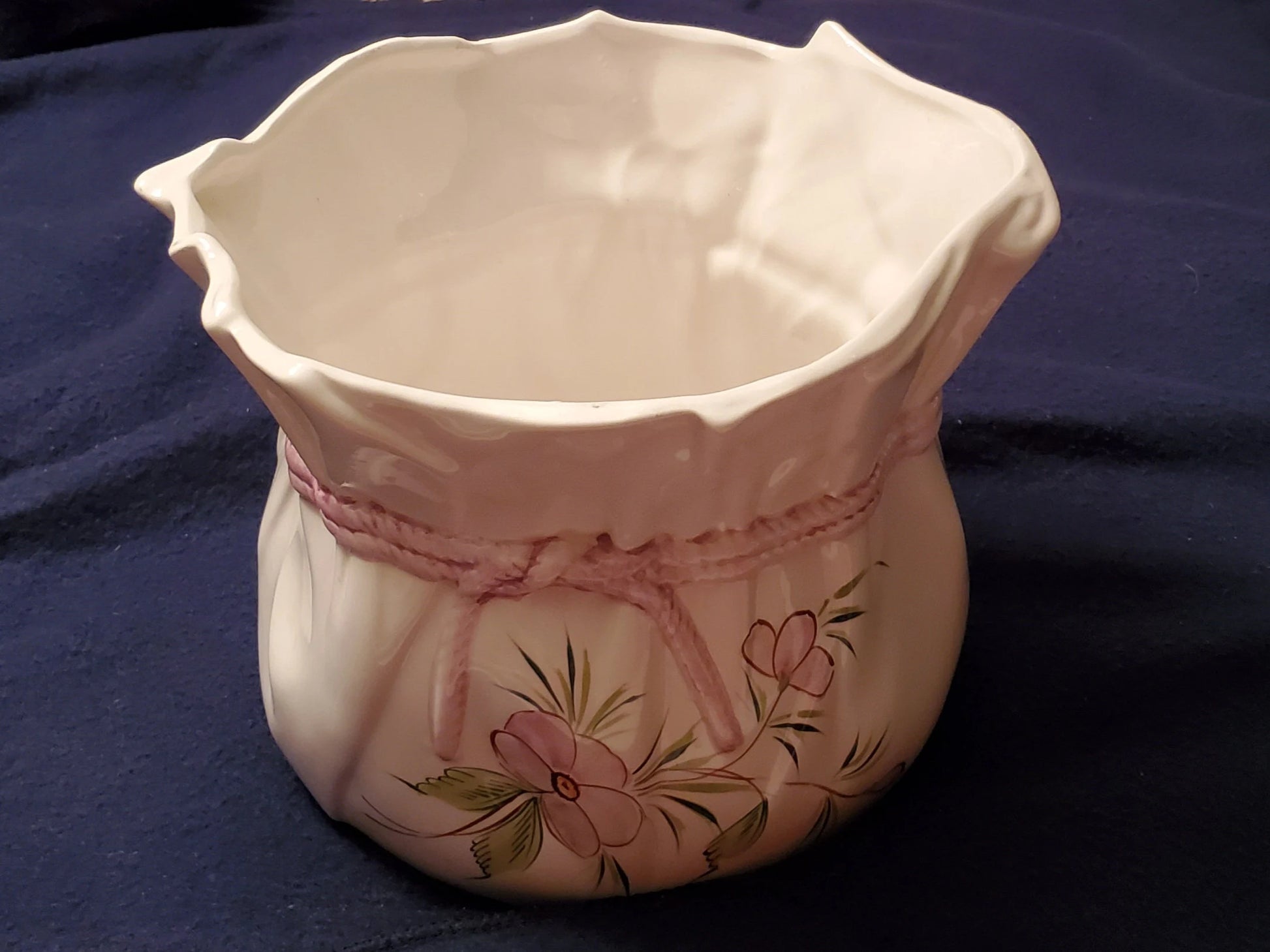 Ceramic Paper Bag Planter White with Pink and Green Artwork - Timeless Treasures  Emporium1