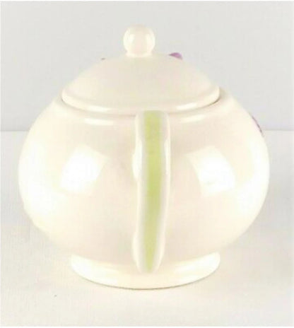 Vintage Embossed Ceramic Teleflora Gift Lidded Floral Teapot White with Pink Morning Glory Flower Spout