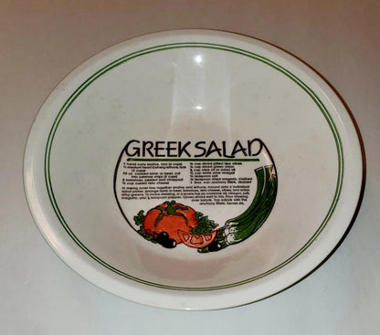 Vintage Ceramic Greek Salad Bowl with Recipe 11.5" x 2.5"