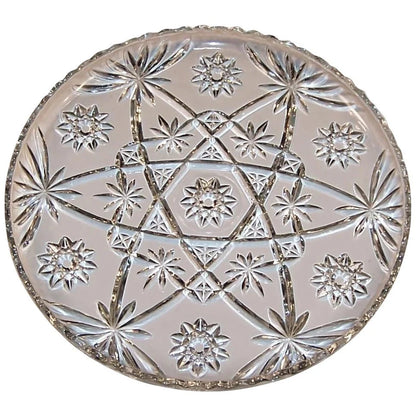 Vintage Anchor Hocking Star of David Precut Serving Platter Cake Plate  - Clear Cupped Edge, 11"D