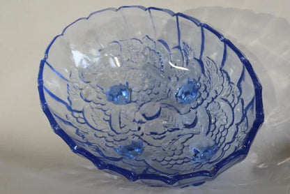 Vintage Indiana Glass Fruit Garland Style Blue Pressed Glass Footed Oval Dish Bowl - Timeless Treasures  Emporium1