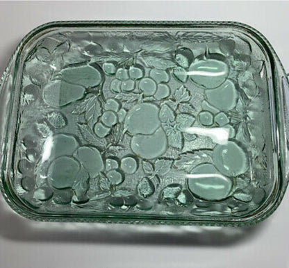 Vintage Green Libbey Glass Orchard Fruit Casserole Baking Dish 12" X 9" - Oven-Proof - Timeless Treasures  Emporium1