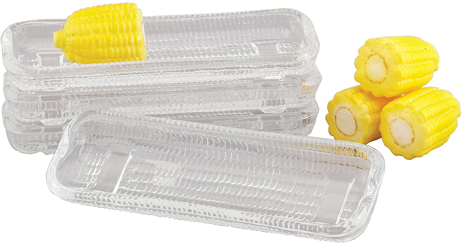 Vintage Pressed Clear Glass Corn on the Cob Plates/Dishes/Holders, Set of 4 - Timeless Treasures  Emporium1