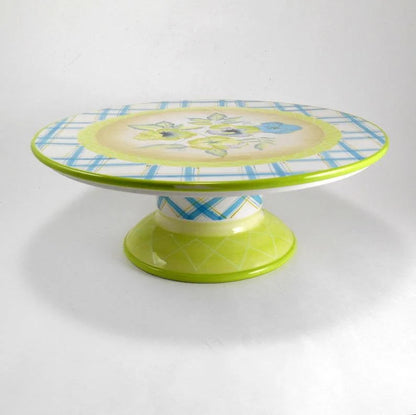 Zrike Everyday Wild Pansy Pedestal Cake/Dessert Plate Floral Flower 12” Blue Green - Timeless Treasures  Emporium1