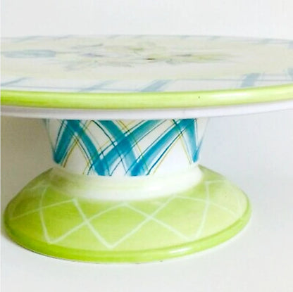 Zrike Everyday Wild Pansy Pedestal Cake/Dessert Plate Floral Flower 12” Blue Green - Timeless Treasures  Emporium1
