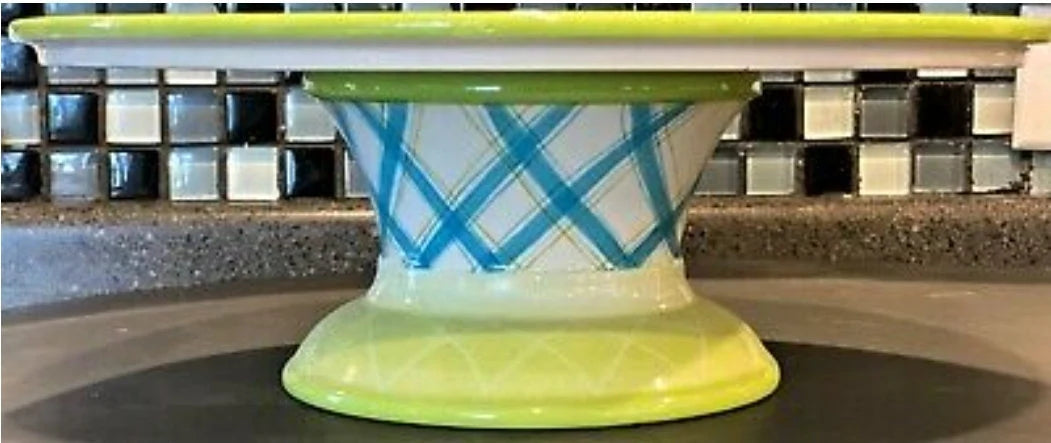 Zrike Everyday Wild Pansy Pedestal Cake/Dessert Plate Floral Flower 12” Blue Green - Timeless Treasures  Emporium1