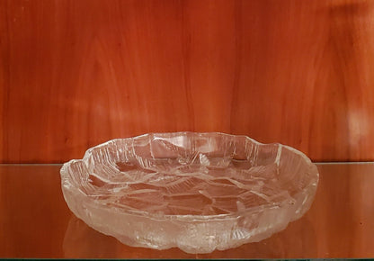 Vintage 70’s Hoya Crystal Japan Textured Decorative 11” Frosted Cracked Ice Glass Cake Server/Platter