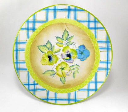 Zrike Everyday Wild Pansy Pedestal Cake/Dessert Plate Floral Flower 12” Blue Green - Timeless Treasures  Emporium1
