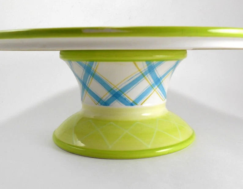 Zrike Everyday Wild Pansy Pedestal Cake/Dessert Plate Floral Flower 12” Blue Green - Timeless Treasures  Emporium1