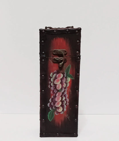 Wood Wine Bottle Case / Box Container Brass Handle Swing Clasp Purple Grape ~ 12" - Timeless Treasures  Emporium1