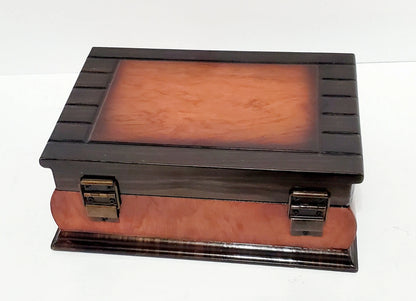 Vintage Lacquered Two-Toned Velvet-Lined Wooden Keepsake Box ~ 9" - Timeless Treasures  Emporium1