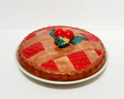 Large Vintage  Hand-painted Ceramic Cherry Pie Keeper with Lid ~ 11.5" - Timeless Treasures  Emporium1