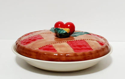 Large Vintage  Hand-painted Ceramic Cherry Pie Keeper with Lid ~ 11.5" - Timeless Treasures  Emporium1