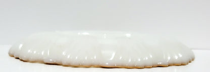Vintage Anchor Hocking White Milk Glass Oyster / Deviled Egg Plate Server Dish With Gold Trim ~ 10"