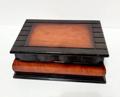 Vintage Lacquered Two-Toned Velvet-Lined Wooden Keepsake Box ~ 9" - Timeless Treasures  Emporium1