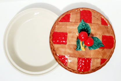 Large Vintage  Hand-painted Ceramic Cherry Pie Keeper with Lid ~ 11.5" - Timeless Treasures  Emporium1